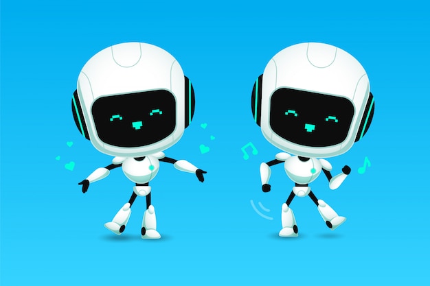 Conjunto de robô bonito ai personagem amor e ação de dança