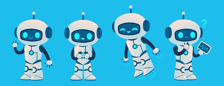Vetor conjunto de robô bonito. vetor isolado do conceito da tecnologia da ciência dos desenhos animados. estilo desenho animado