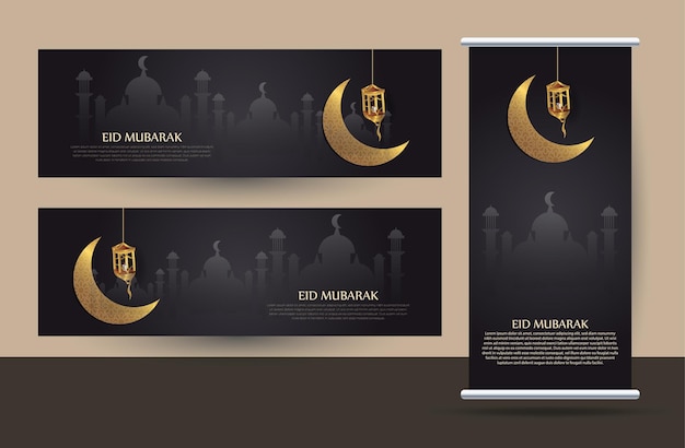 Conjunto de roll up banner com conceito islâmico (eid mubarak).