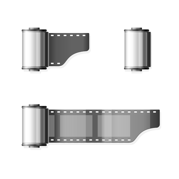 Conjunto de rolo de filme isolado no fundo branco, ilustração.