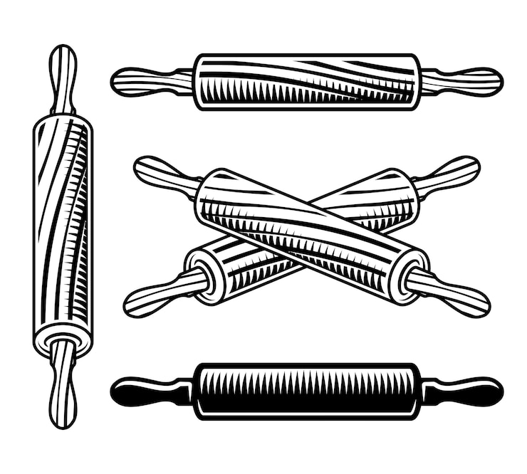 Vetor conjunto de rolos de objetos vetoriais ou elementos em estilo monocromático vintage para design de padaria. ilustração isolada no fundo branco