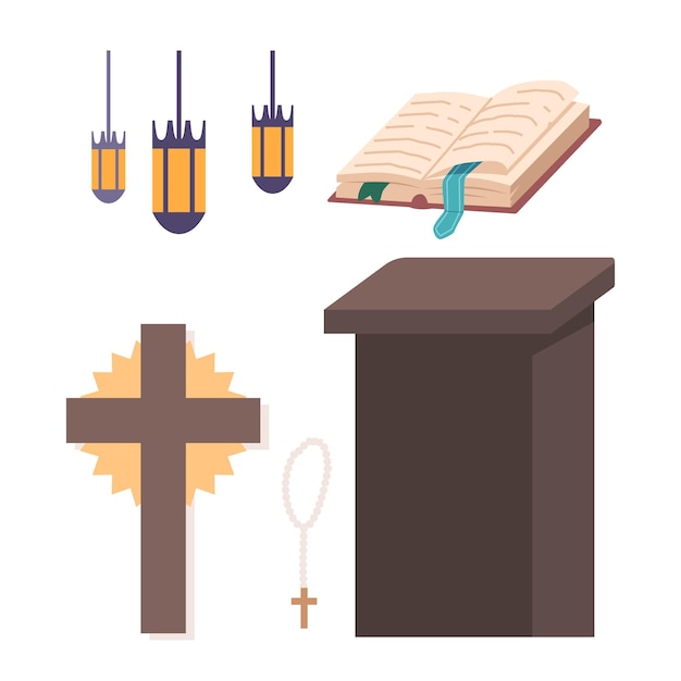 Conjunto de rosários itens de serviço católico crucifixo oração rosário púlpito lâmpadas de livros da bíblia símbolos do catolicismo