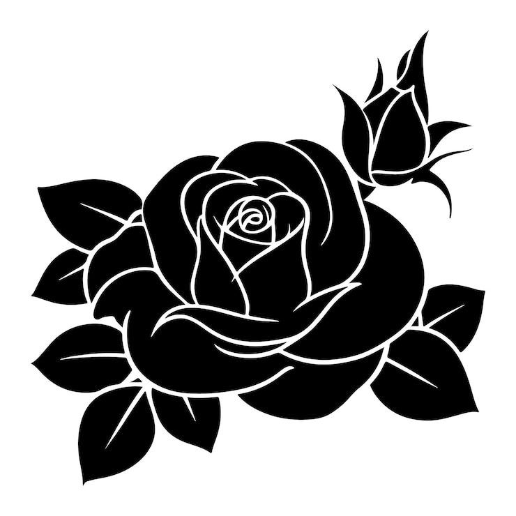 Vetor conjunto de rosas com folhas silhouette de flor em fundo branco