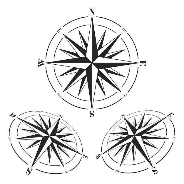 Vetor conjunto de rosas dos ventos isolado em branco