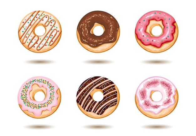 conjunto de rosquinhas vitrificadas realistas, elemento de design isolado no fundo branco