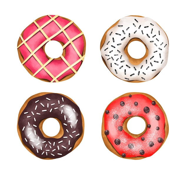 Conjunto de rosquinhas vitrificadas redondas coloridas