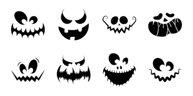 Conjunto De Rostos Assustadores E Engraçados Para Abóbora Ou Fantasma De  Halloween. Expressões Faciais De Jackolantern. Simples Co Ilustração do  Vetor - Ilustração de fantasma, olhos: 224078003