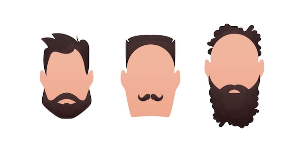 Conjunto de rostos de homens com diferentes estilos de cortes de cabelo isolados