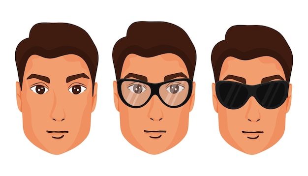 Vetor conjunto de rostos masculinos em óculos