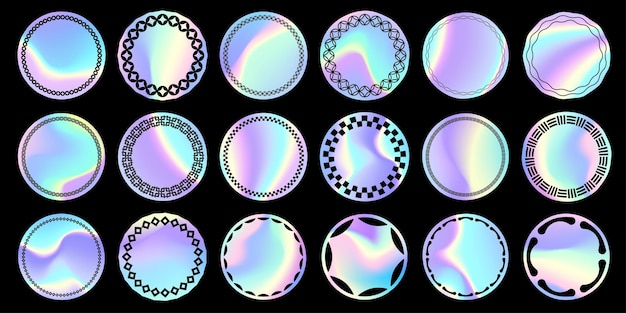 Vetor conjunto de rótulos com desenho de adesivo holográfico