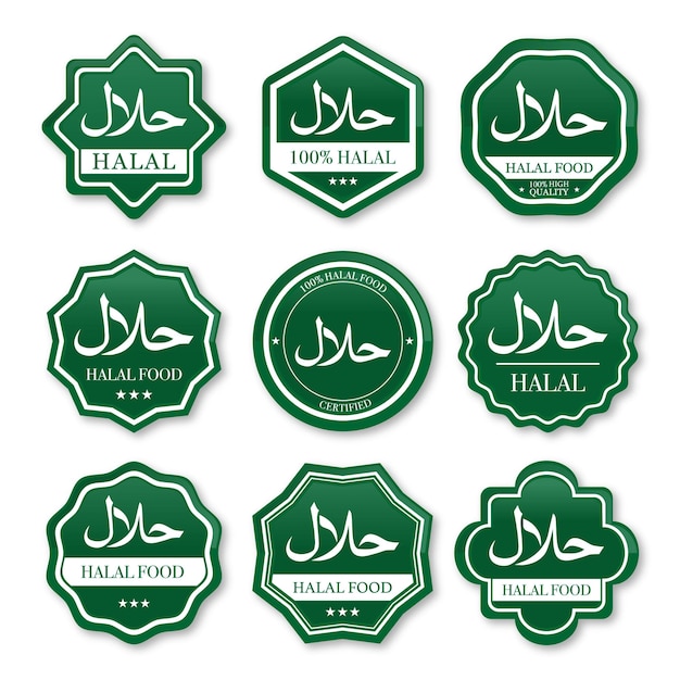 Conjunto de rótulos de alimentos halal verde e branco
