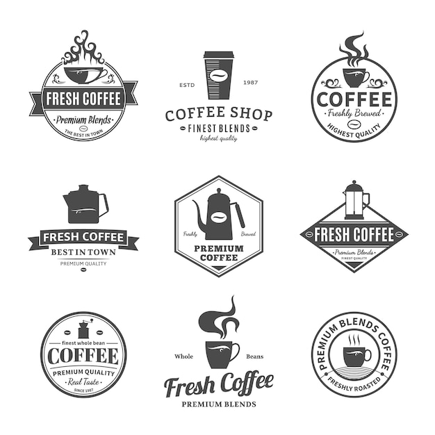 Conjunto de rótulos de cafés vetoriais, ícones e elementos de design