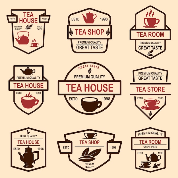 Conjunto de rótulos de casas de chá