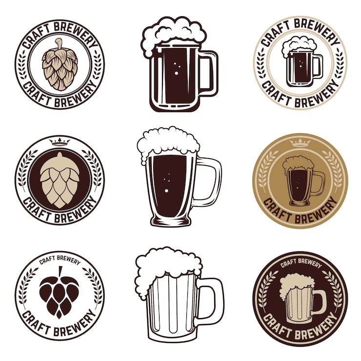 Vetor conjunto de rótulos de cerveja artesanal