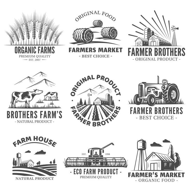 Vetor conjunto de rótulos do mercado agrícola