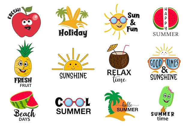 Conjunto de rótulos planos de letras de verão Vetor grátis