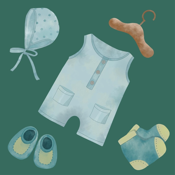 Vetor conjunto de roupa de bebê chapéu de bebê meias de bebê sapatos de bebê aquarela vector