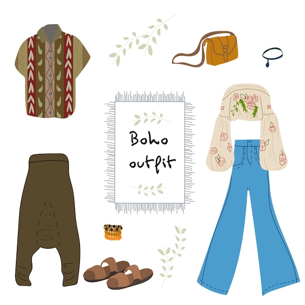 Conjunto de roupas boho boho em estilo escandinavo