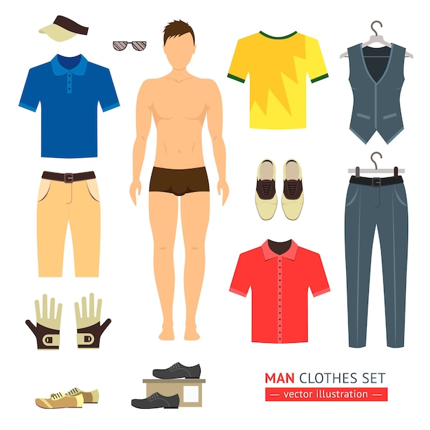 Vetor conjunto de roupas de homem ou menino. estilo simples.