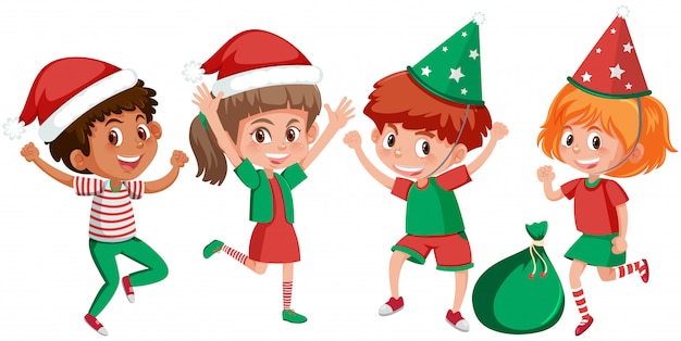 Conjunto de roupas de Natal de crianças felizes