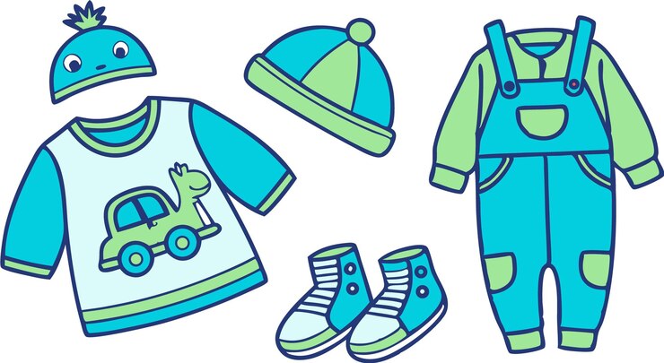 Vetor conjunto de roupas para bebês e meninos ilustração de arte vetorial
