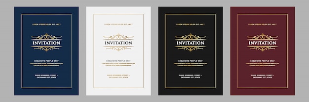 Conjunto de royal e luxo vintage de cartão de convite para modelo de cartão de celebração de festa de aniversário de aniversário de casamento