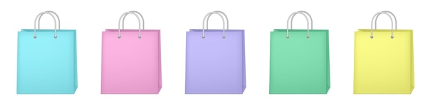 Conjunto de sacos de compras coloridos azul amarelo rosa verde e roxo sacos de papel caixa de presente de aniversário