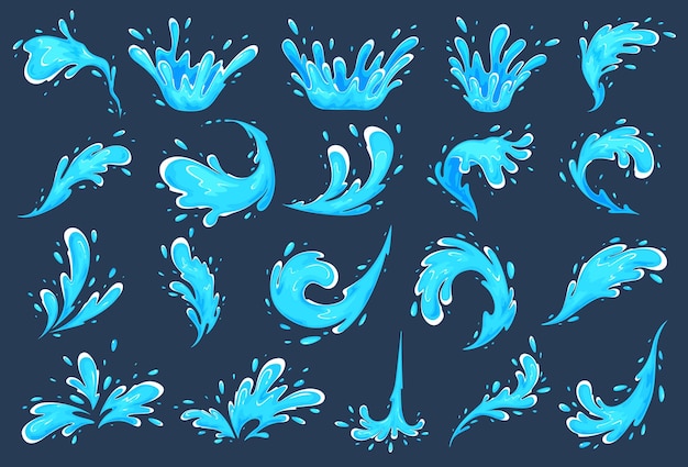 Conjunto de salpicos de água azul e ilustração vetorial de ondas