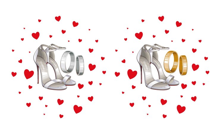 Vetor conjunto de sapatos de casamento, sapatos de noiva elegantes, elementos de convite de casamento