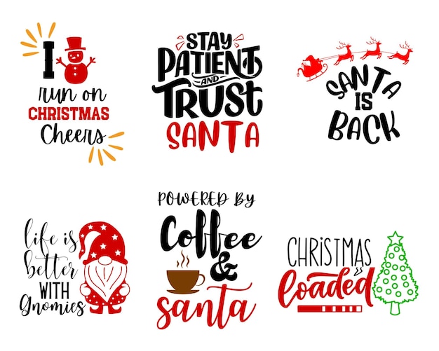 Conjunto de saudações de tipografia de natal, texto de letras de feliz natal, saudações de natal