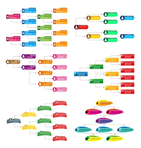 Conjunto de seis conceito de estrutura de negócios coloridos