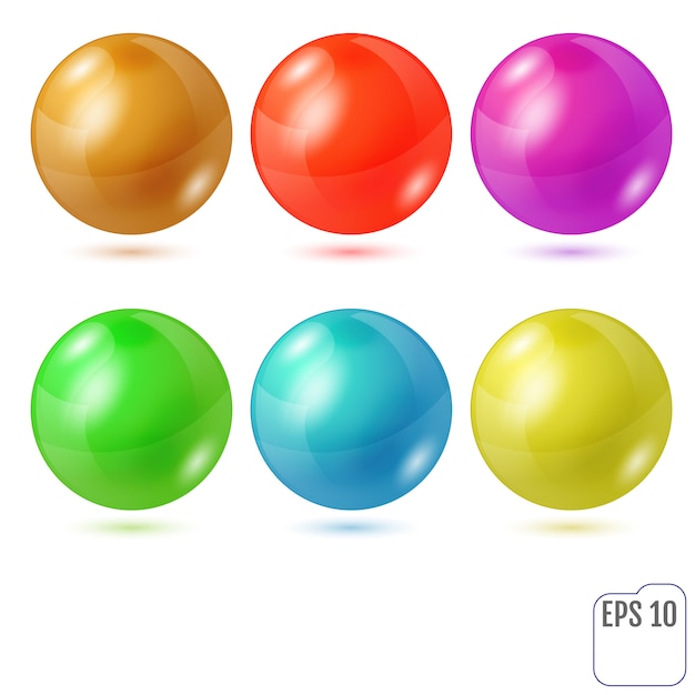 Vetor conjunto de seis esferas coloridas realistas multicoloridas