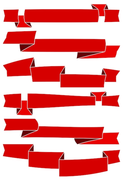 Conjunto de seis fitas vermelhas de desenho animado para web design grande elemento de design isolado no fundo branco vector illustrationxa