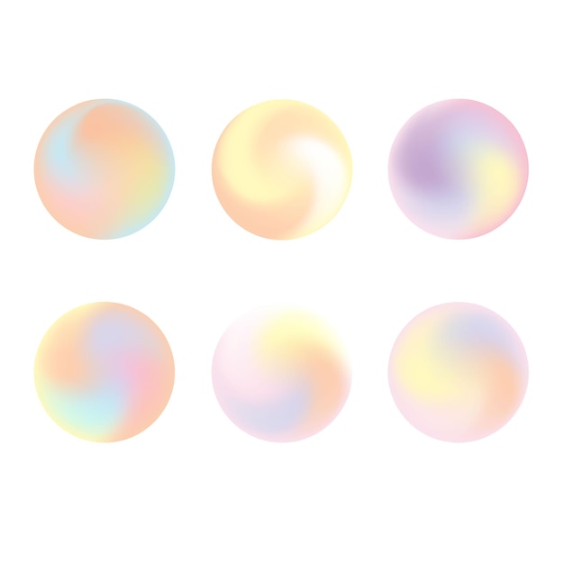 Conjunto de seis gradientes em tons pastel em forma de bola