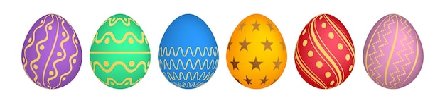 Conjunto de seis ovos de páscoa coloridos em fundo branco decoração de presente de feriado ilustração vetorial