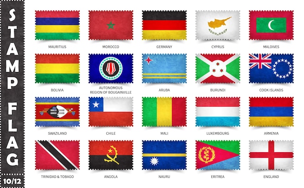 Vetor conjunto de selos com bandeiras oficiais do país