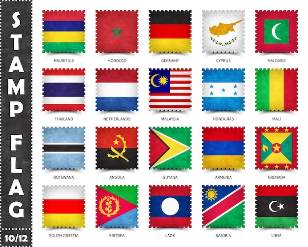 Conjunto de selos de bandeiras oficiais de países do mundo