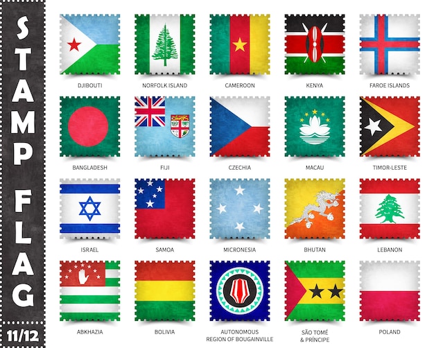 Conjunto de selos de bandeiras oficiais de países do mundo