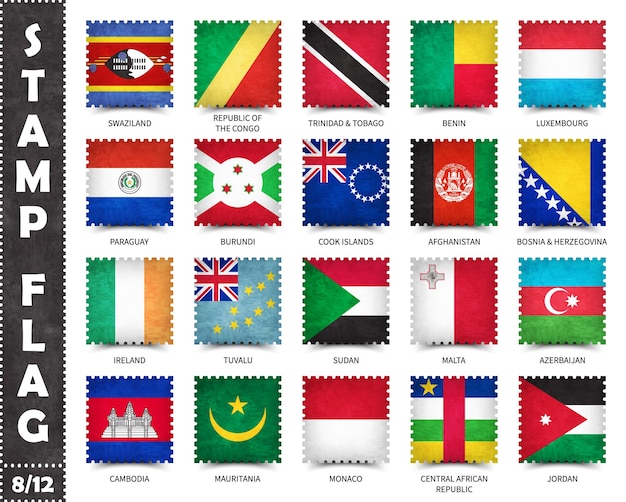 Conjunto de selos de bandeiras oficiais de países do mundo