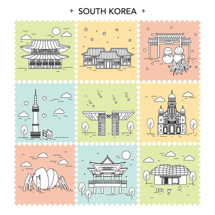 Vetor conjunto de selos de coleções criativas para a coreia do sul