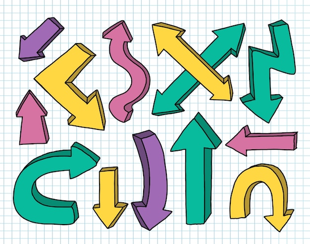 Conjunto de seta mão desenhada. projeto de elemento de coleção isolado.