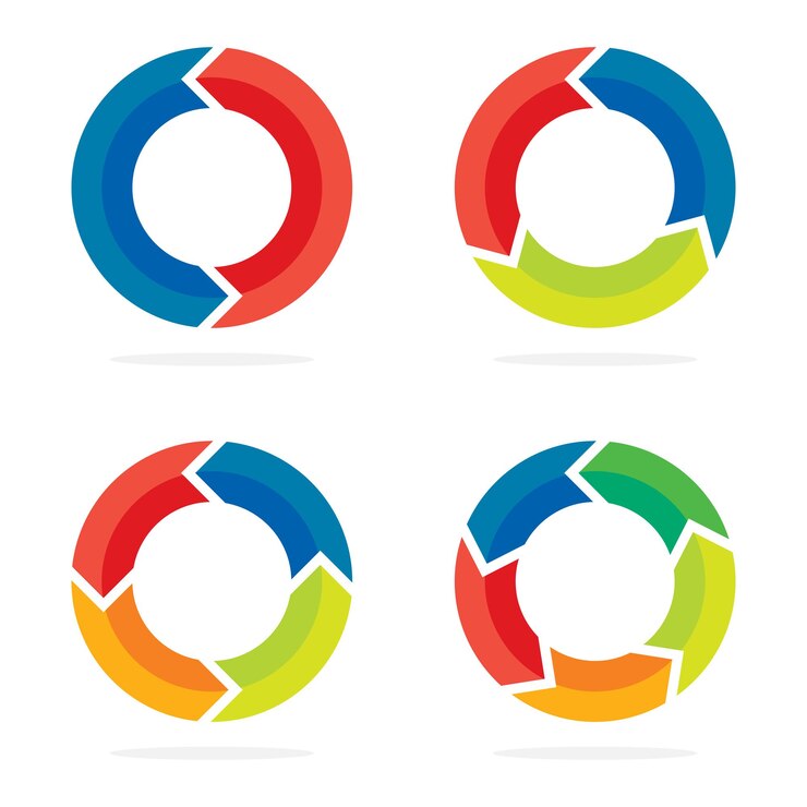 Vetor conjunto de setas de círculo plano. ilustração vetorial atualize ou recarregue as setas do infográfico.
