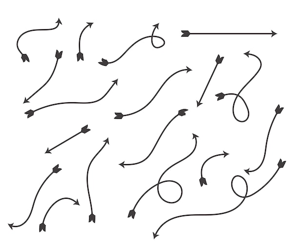 Vetor conjunto de setas de doodle desenhadas à mão estilo de linha vetorial