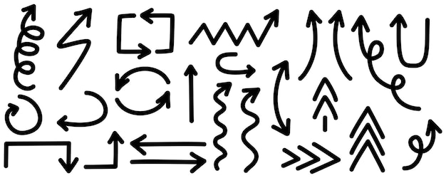 Conjunto de setas desenhadas à mão Conjunto de setas para páginas da web Ilustração em vetor
