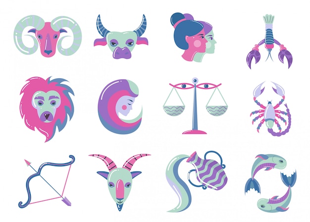 Conjunto de signos do zodíaco cor moderna, para web design