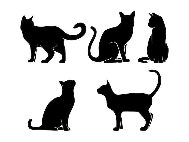 Conjunto de silhueta de gatos isolado em uma ilustração vetorial de fundo branco