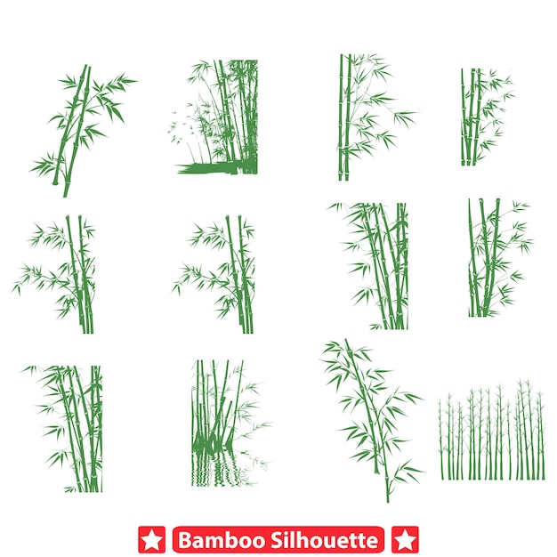 Conjunto de silhuetas de bambu zenoo