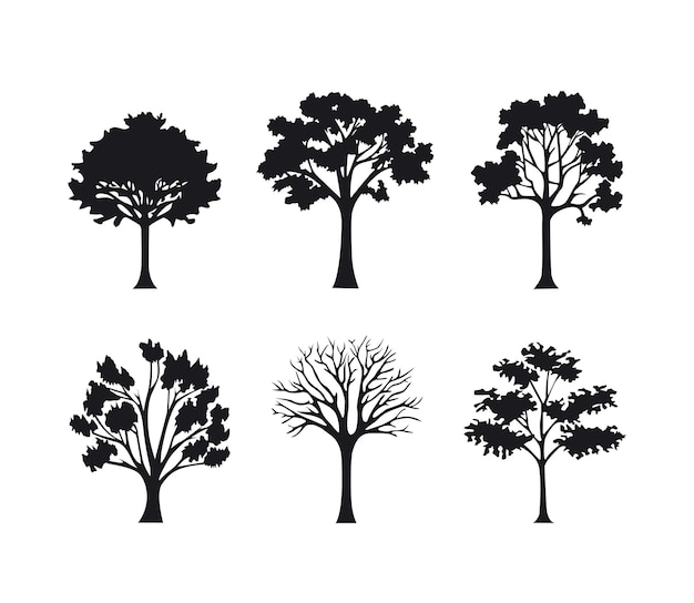 Conjunto de silhuetas de ícones de árvore