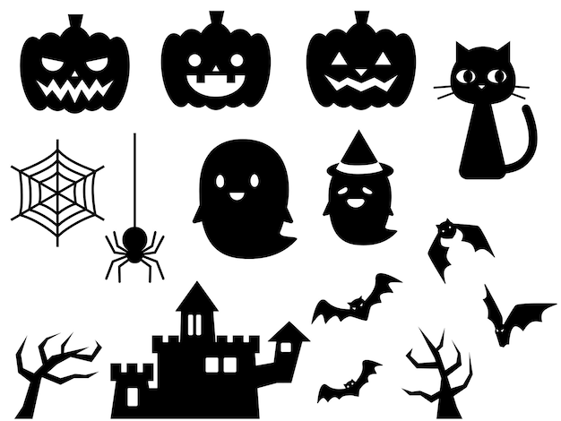 Conjunto de silhuetas de itens de Halloween