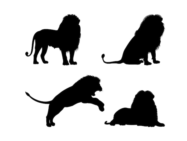 Vetor conjunto de silhuetas de leões masculinos